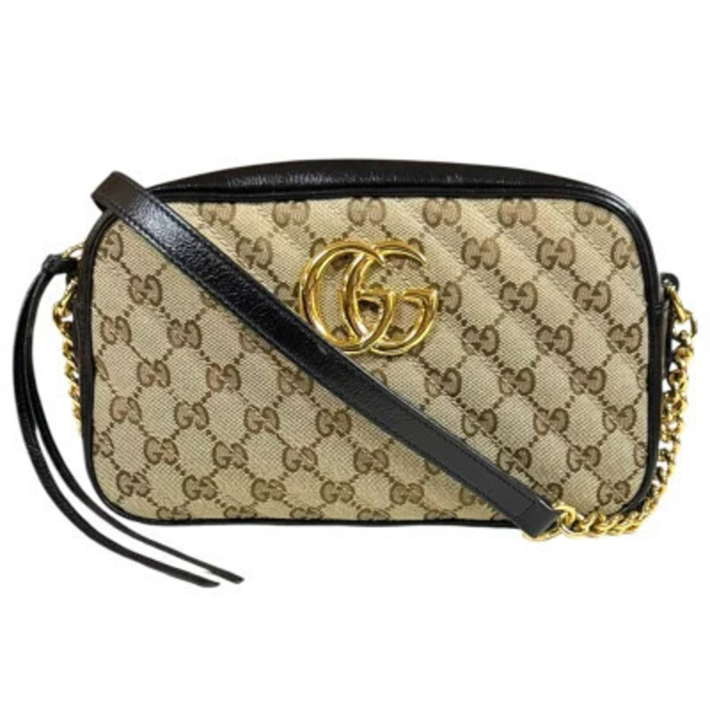 Gucci GG Marmont Shoulder Bag Canvas Beige Cream Chain
